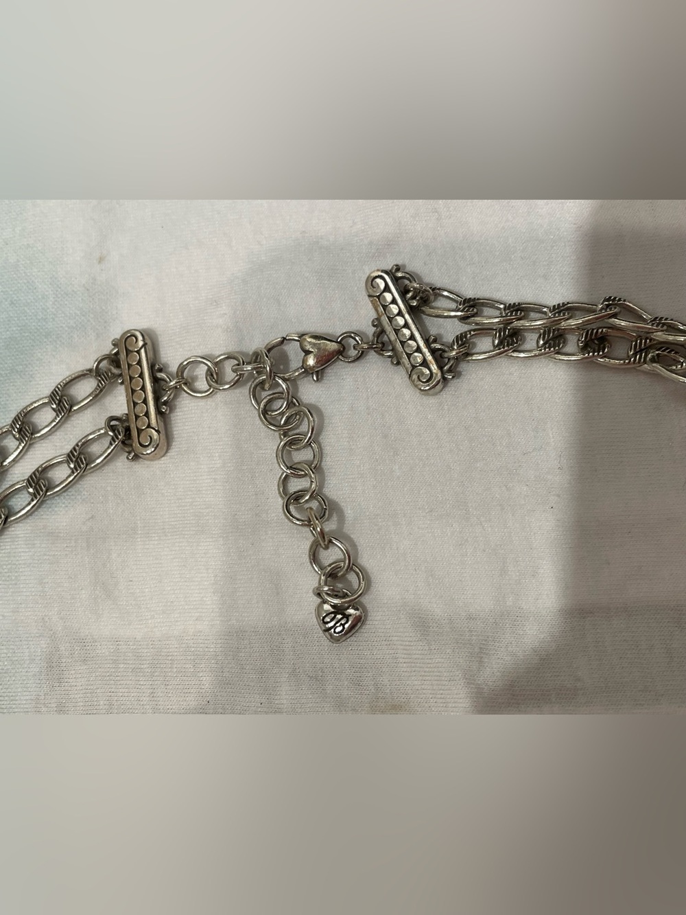 Brighton Tri-Tone Hammered Crystals Metal Two Layer Chain Necklace - Picture 4 of 8